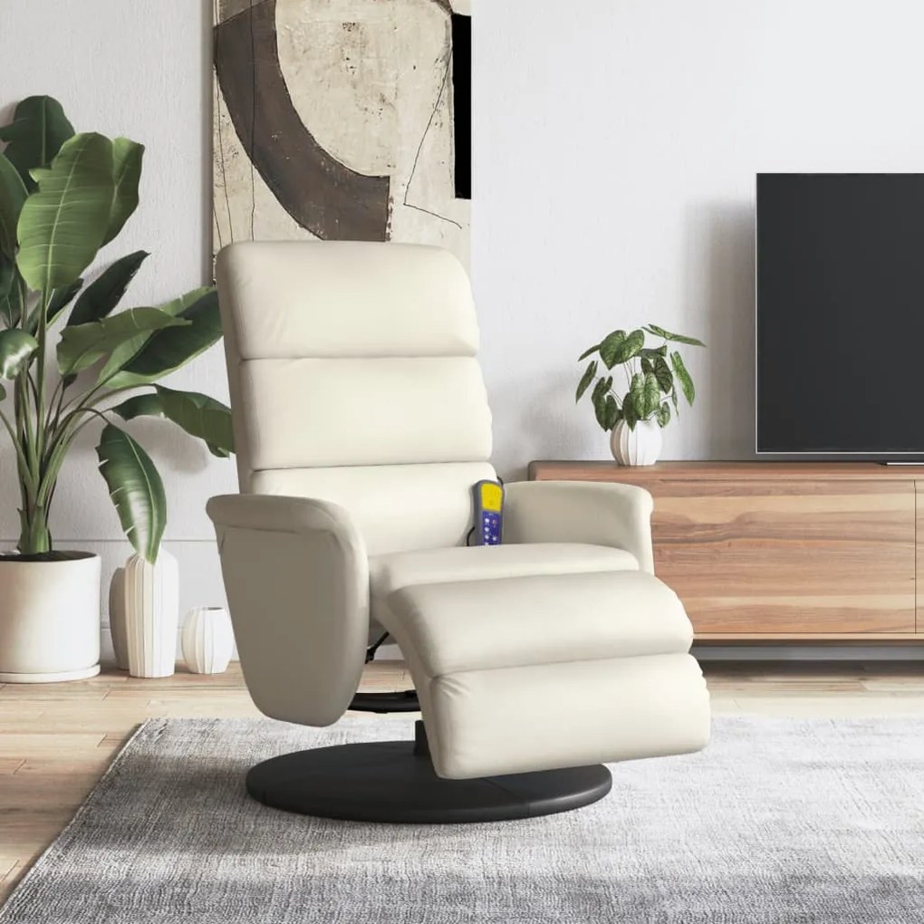 Cadeira massagens reclinável c/apoio pés couro artificial creme