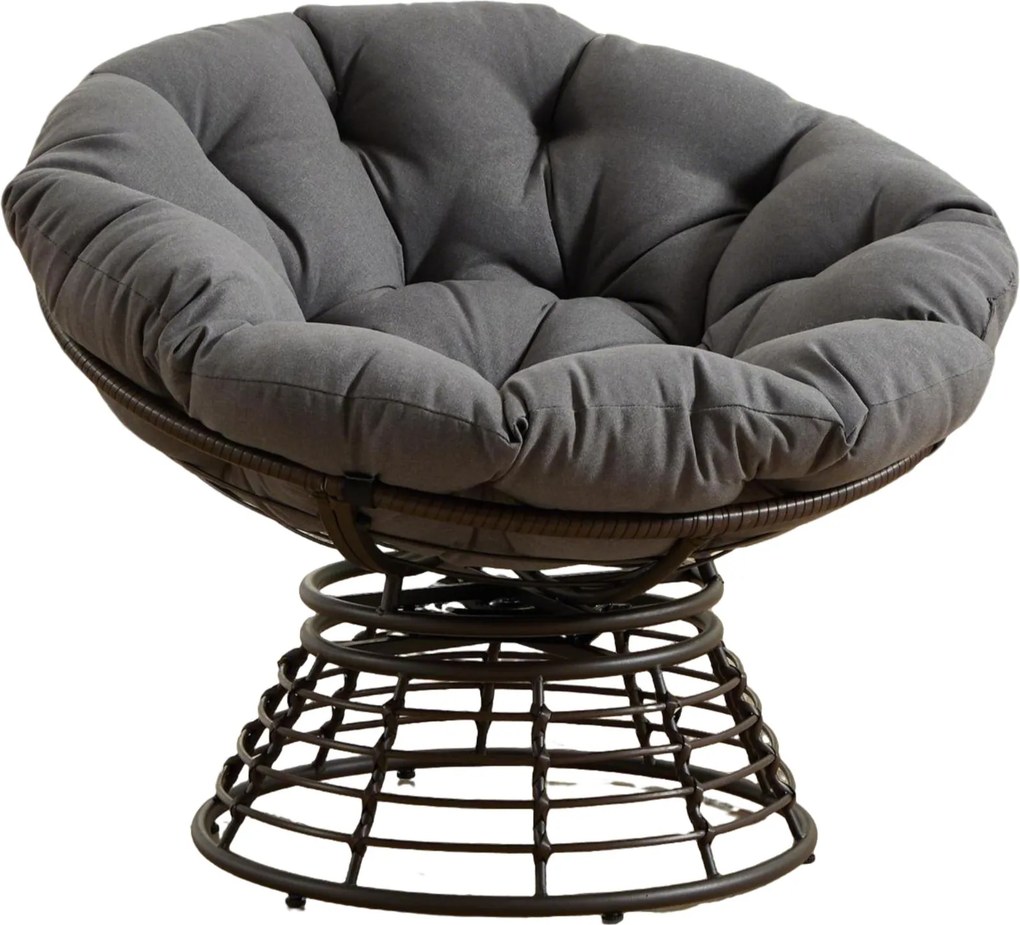 Poltrona Papasan, 360° giratória, almofada espessa, estrutura em aço, 92x92x67 cm, Cinzento| AOSOM Portugal
