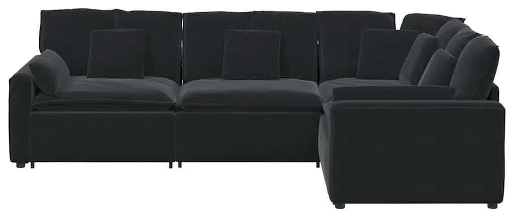 Sofá modular com almofadas veludo preto