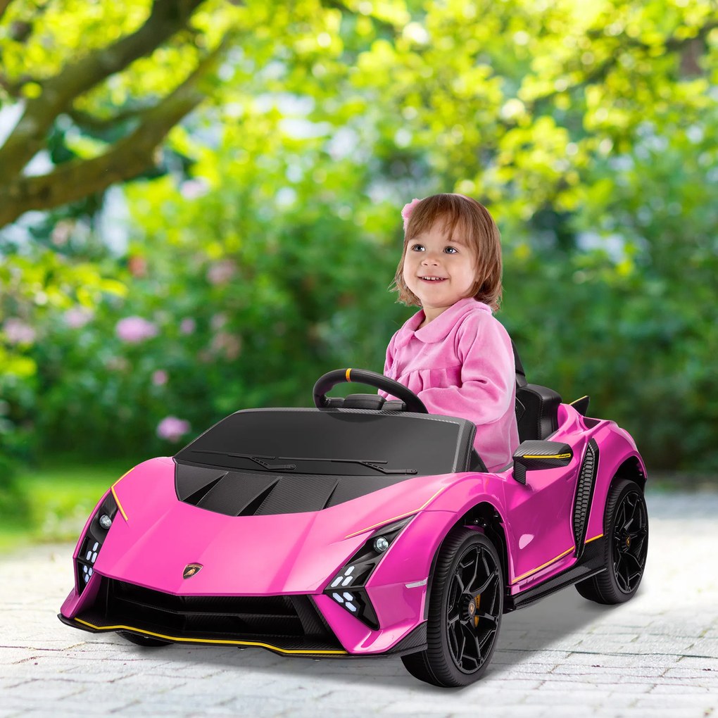 Carro Elétrico para Crianças Lamborghini 12V Controlo Remoto Faróis Buzina Arranque Lento e Música MP3 114,5x64x45,5 cm Rosa