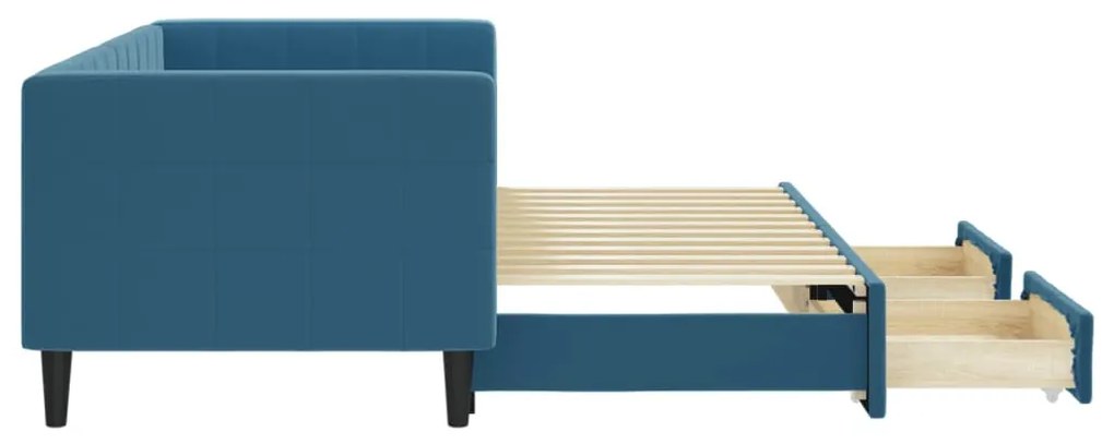 Sofá-cama com gavetão e gavetas 80x200 cm veludo azul