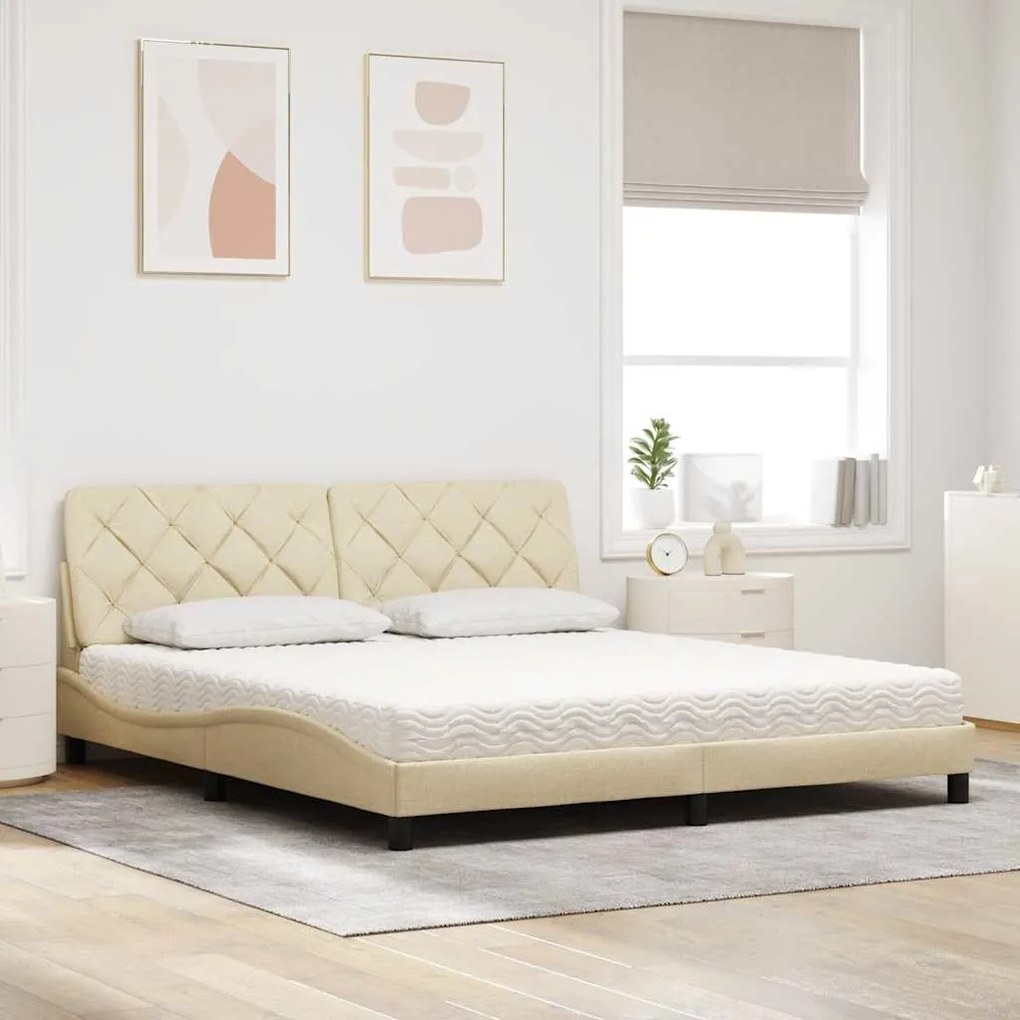 Cama com colchão 180x200 cm tecido cor creme