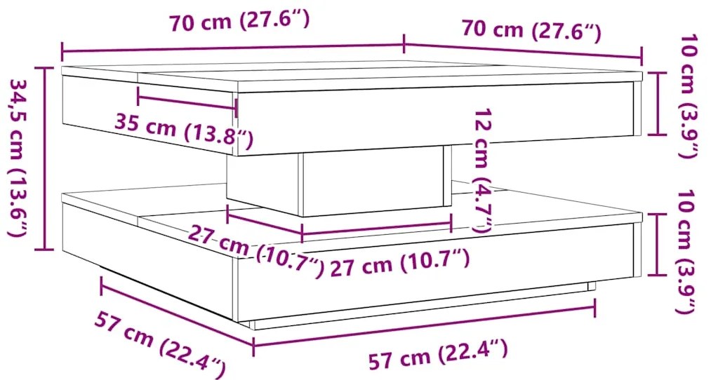 Mesa de centro rotativa a 360graus 70x70x34,5cm carvalho sonoma
