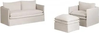 Conjunto De Sala Com Sofá De 2 Lugares, Poltrona E Puff Em Linho E Algodão Grace Tecido Beige - Sklum