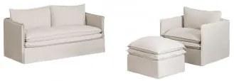 Conjunto De Sala De Estar Com Sofá De 2 Lugares, Poltrona E Pufe Em Linho E Algodão Grace Tecido Beige - Sklum