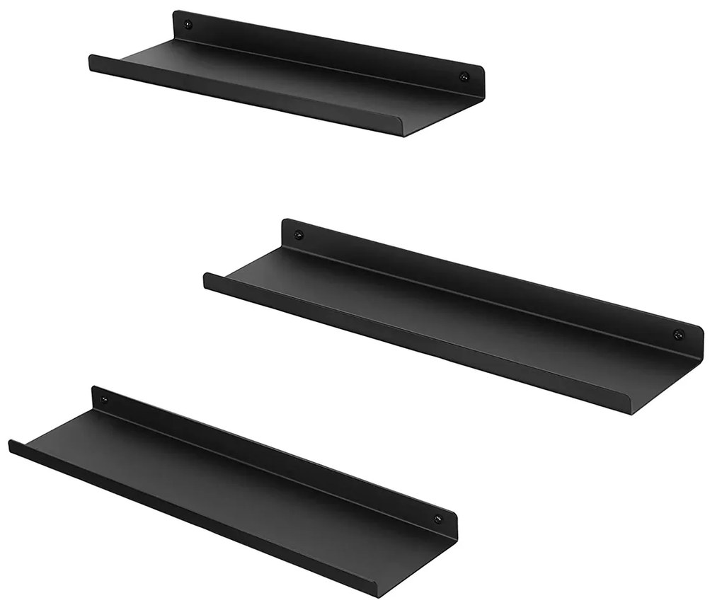 Conjunto de 3 prateleiras flutuantes de parede em estilo industrial. | SONGMICS | 40 x 11 x 2,5 cm | preto | LFS12BK.