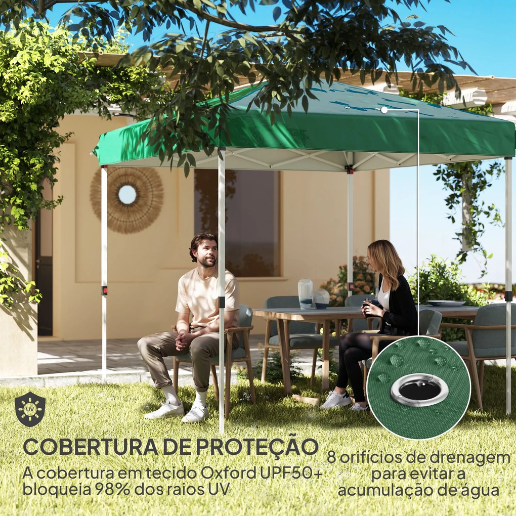 Tenda Dobrável Pop-Up 248x248x270 cm com 4 Paredes Laterais Anti-UV Altura Ajustável e Bolsa de Transporte Verde Escuro