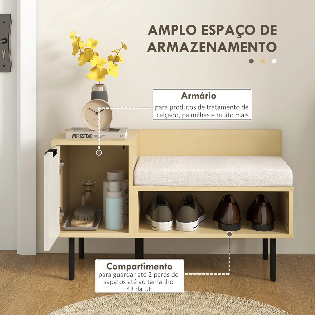 Banco Sapateira com Almofada – Oslo – 80x35x47 cm – Madeira Natural e