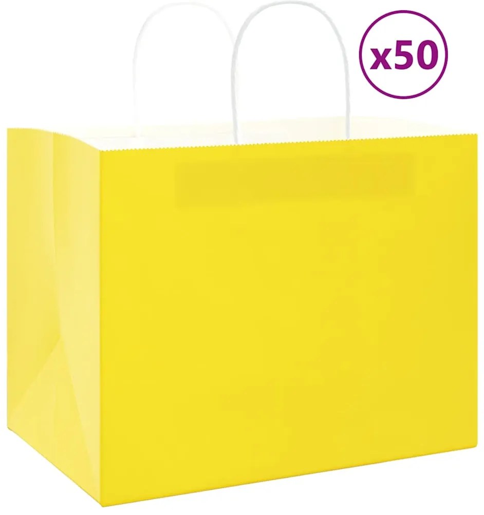 vidaXL Sacos de papel 50 unid com alças amarelo 32x22x24 cm