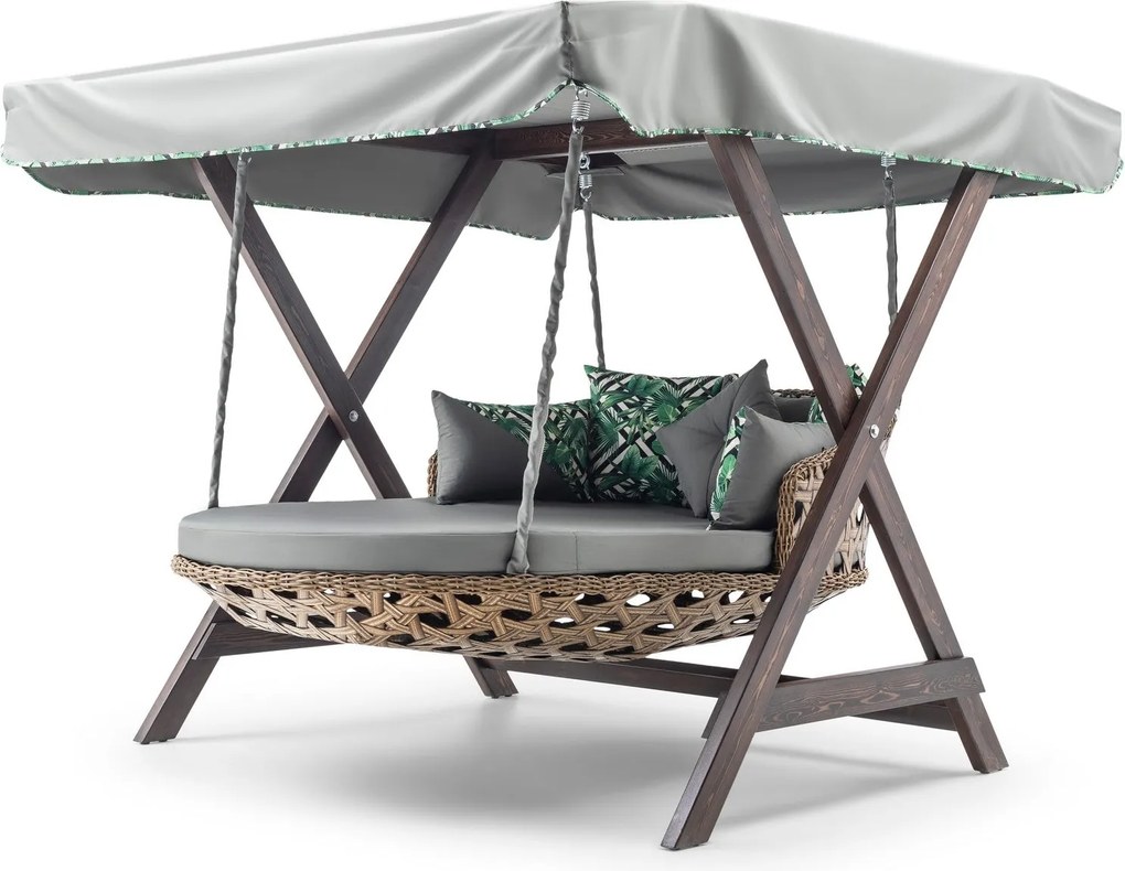 Baloiço de Jardim Duplo Dominic – Estrutura em Madeira de Pinho, Tecid