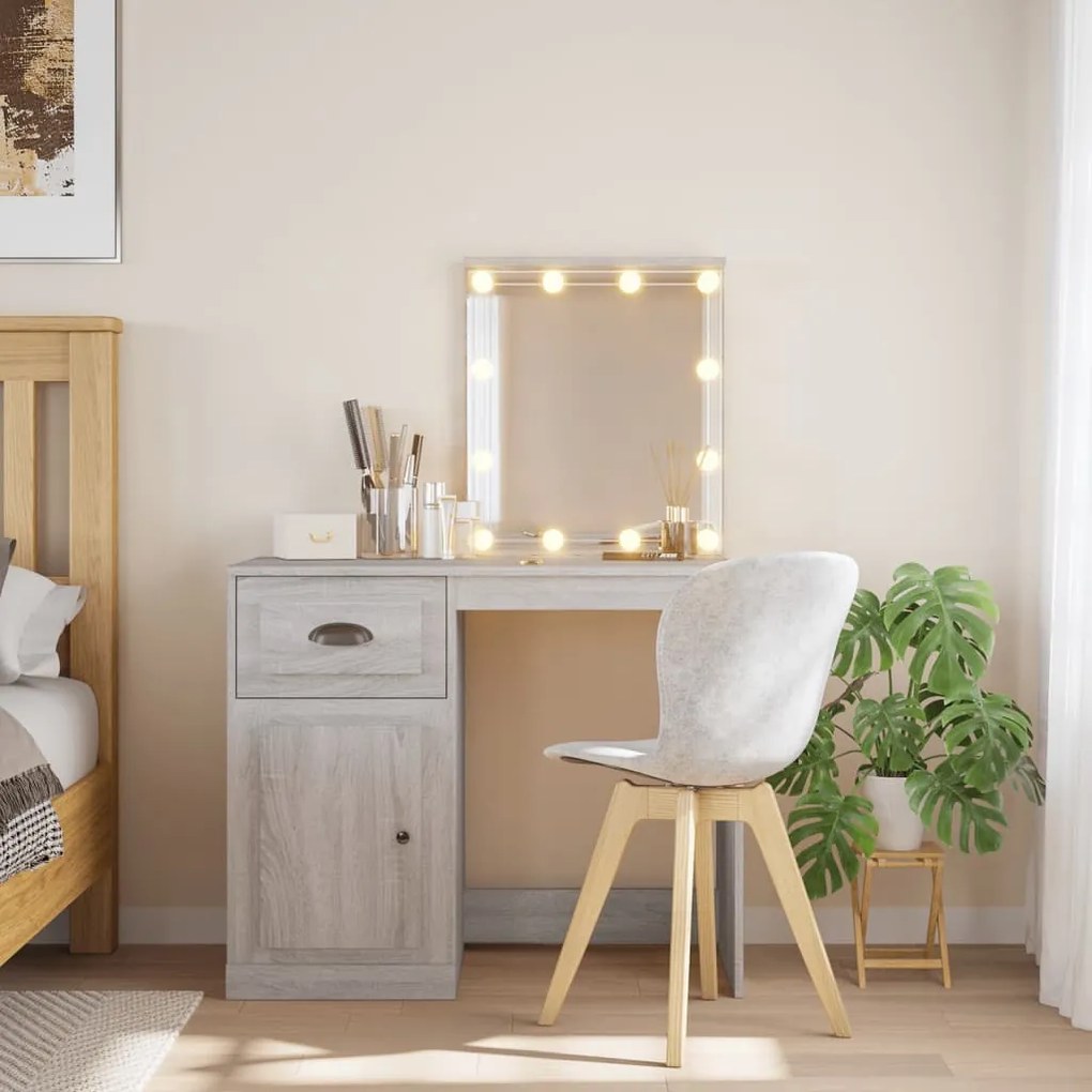 vidaXL Toucador com luzes LED 90x42x132,5 cm cinzento sonoma