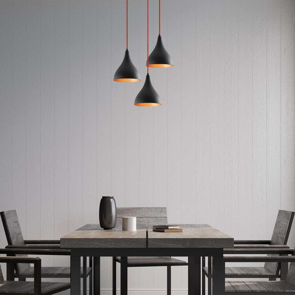 Chandelier Berceste – Preto e Vermelho – 46 cm de Diâmetro x 119 cm de