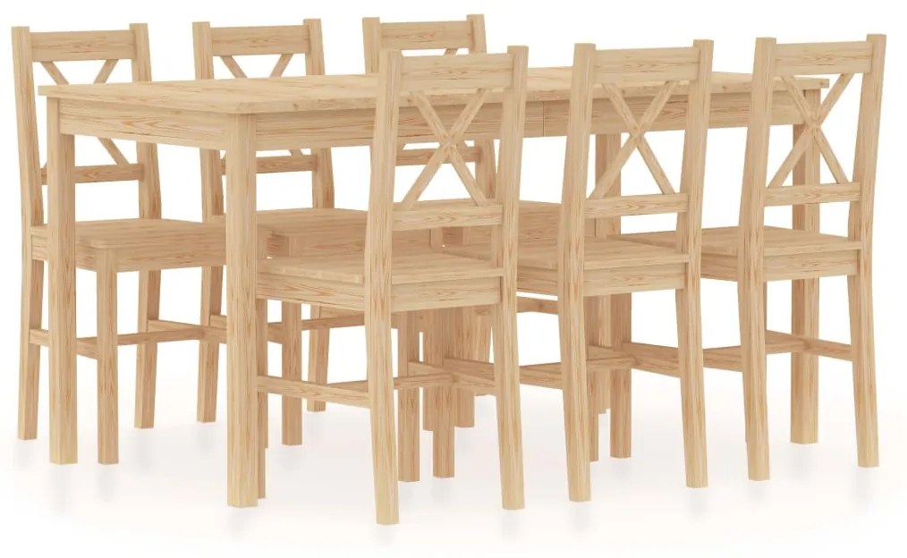 vidaXL 7 pcs conjunto de jantar em madeira de pinho