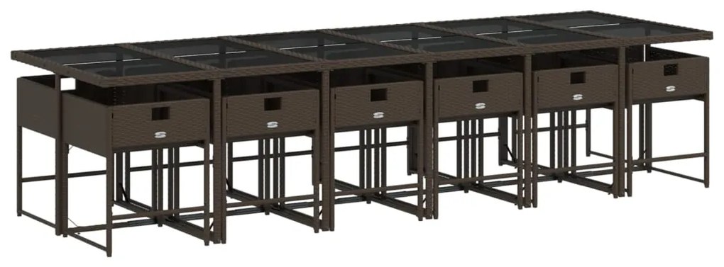 13 pcs conjunto jantar p/ jardim c/ almofadões vime PE castanho