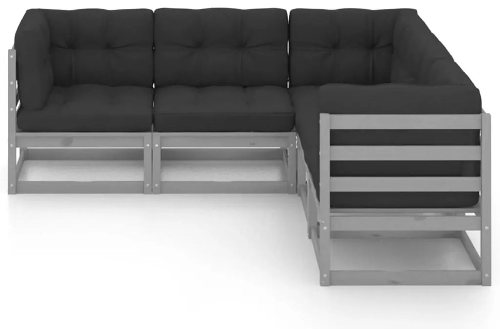 5 pcs conjunto lounge de jardim c/ almofadões pinho maciço