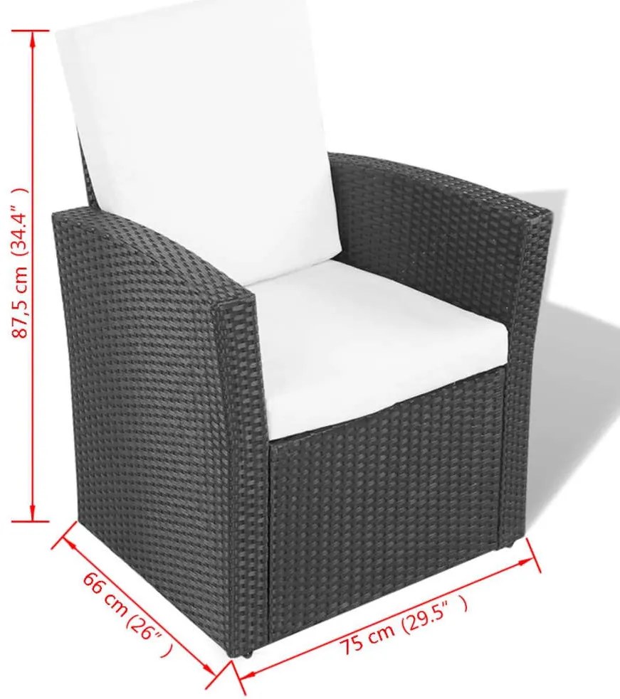 4 pcs conjunto lounge de jardim c/ almofadões vime PE preto