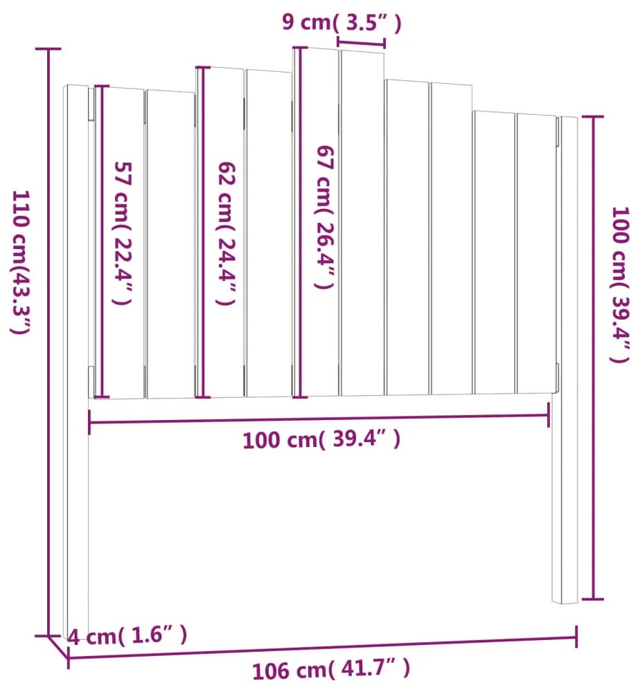 Cabeceira de cama 106x4x110 cm pinho maciço preto