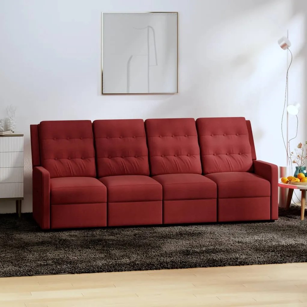 vidaXL Sofá reclinável de 4 lugares tecido vermelho tinto
