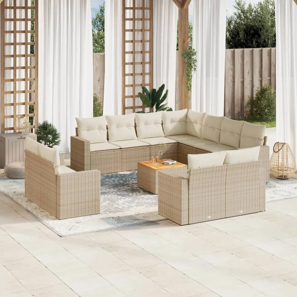 vidaXL 12 pcs conjunto de sofás p/ jardim com almofadões vime PE bege