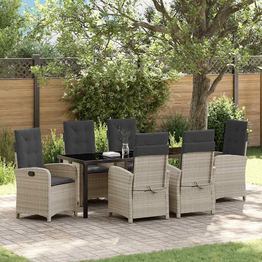 vidaXL Conjunto de Jantar para Jardim 7 pcs Cinzento-claro vime PE