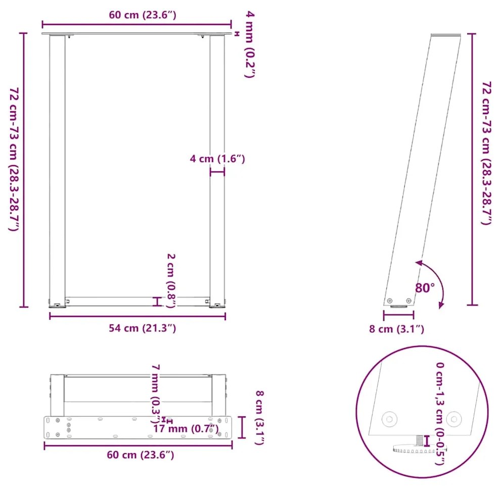 Pernas p/ mesa de jantar 2 pcs forma U 60x(72-73) cm aço branco