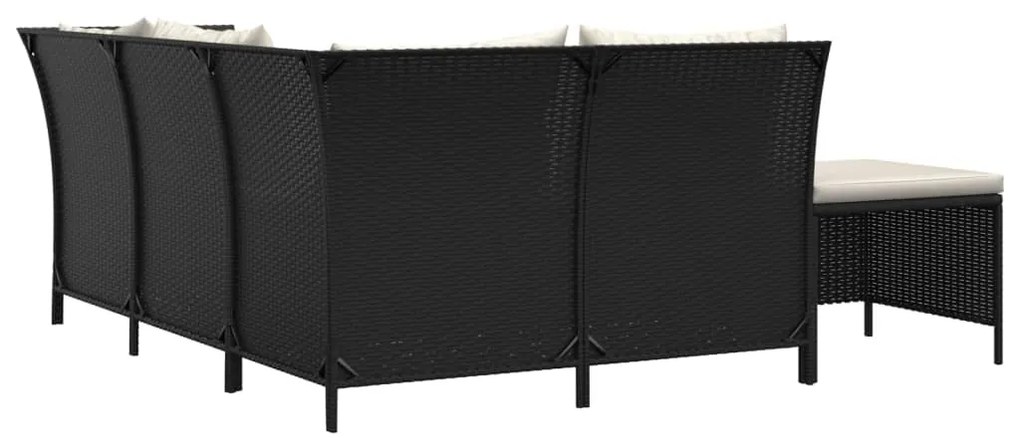 4 pcs conjunto lounge de jardim c/ almofadões vime PE preto