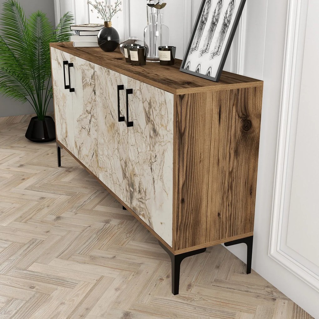 Console Kiev – Nogueira e Mármore Branco – 160 cm x 78 cm x 35 cm
