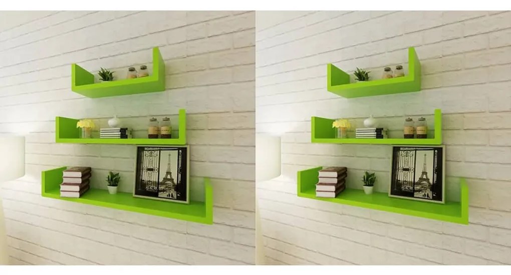 275991 vidaXL Prateleiras de parede 6 pcs verde