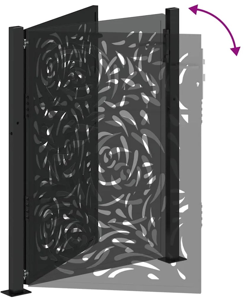 Portão de jardim 105x130 cm preto design de chama de aço