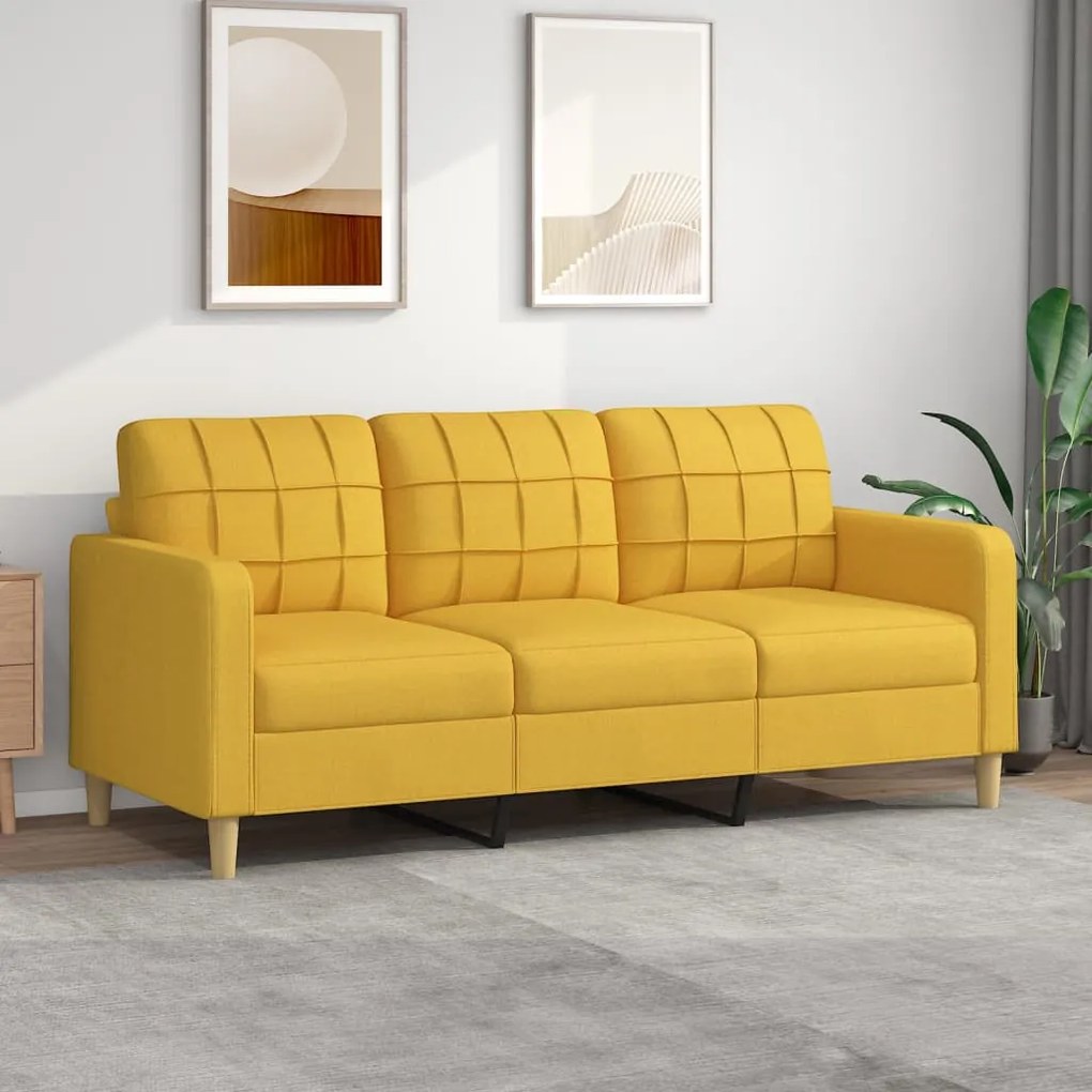 vidaXL Sofá de 3 lugares 180 cm tecido amarelo-claro