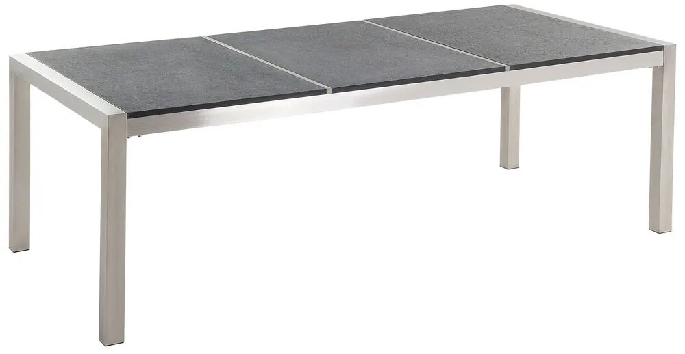 Mesa de refeições em inox e painéis de granito preto flameado 220 x 100 cm GROSSETO Beliani