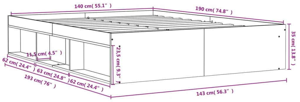 Estrutura de cama 140x190 cm branco