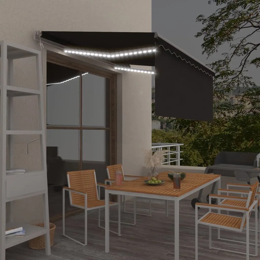 vidaXL Toldo automático c/ estore/LED/sensor de vento 3x2,5m antracite
