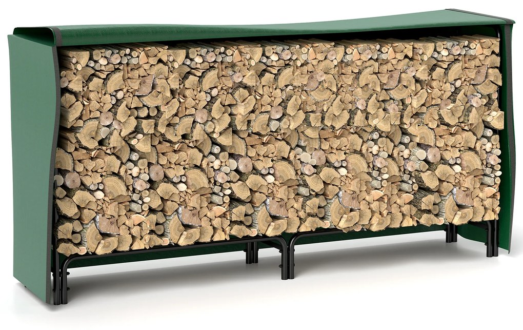 Outsunny Suporte para Lenha com Cobertura Ajustável para Interior e Exterior Carga 200 kg 200x36x99 cm Verde Escuro e Preto
