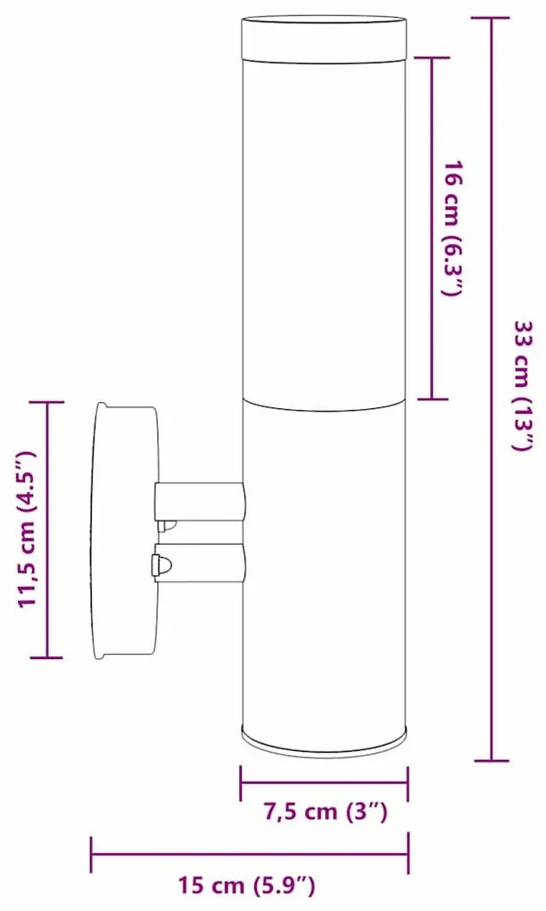 Luz de Parede Externa Prateado Aço Inoxidável IP44