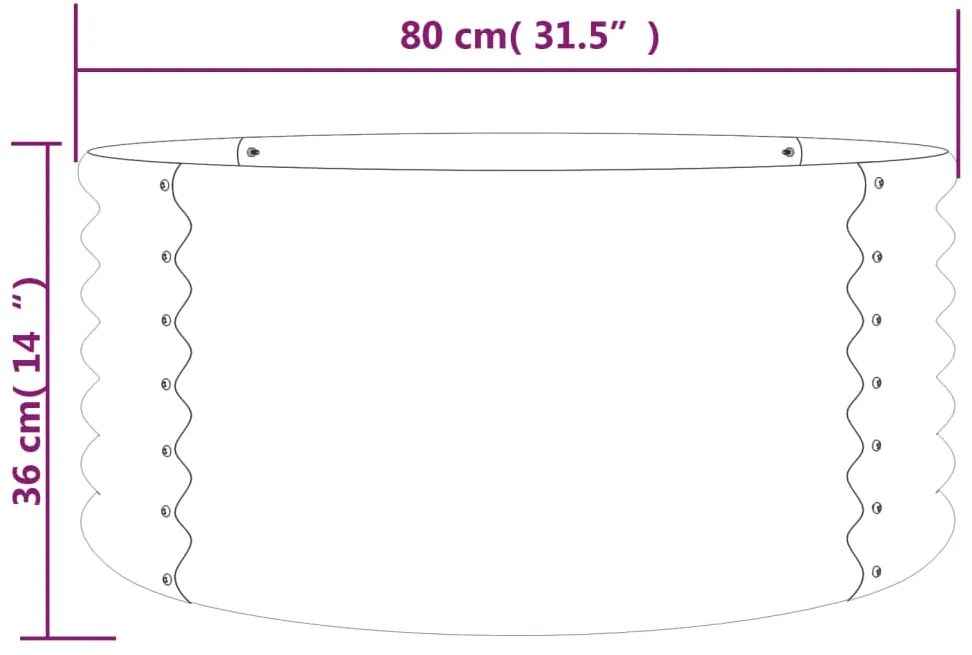 Vaso/floreira de jardim aço revestido a pó 80x80x36 cm cinza