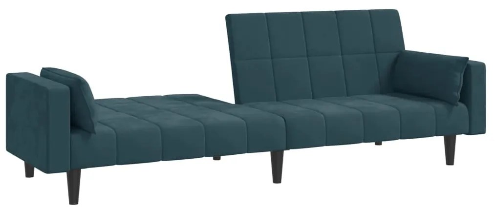 Sofá-cama 2 lugares com duas almofadas veludo azul