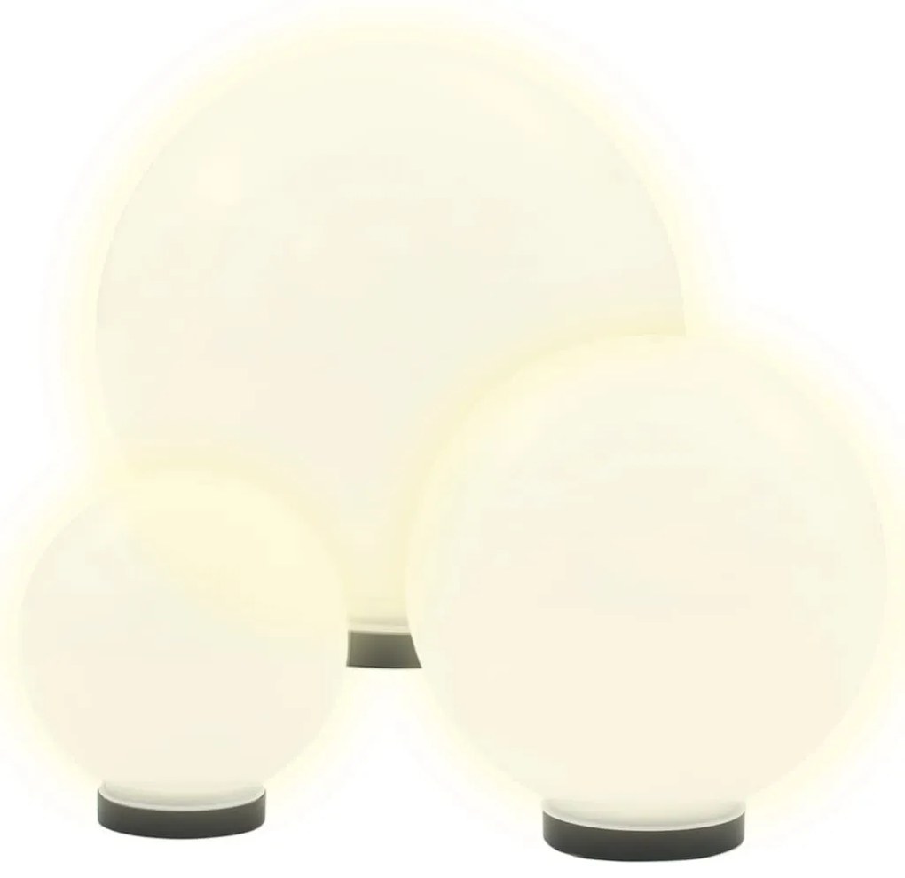 Conjunto de candeeiros esféricos LED 3 pcs 20/30/40 cm PMMA