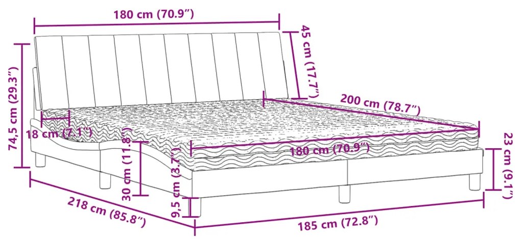 Cama com colchão 180x200 cm veludo rosa