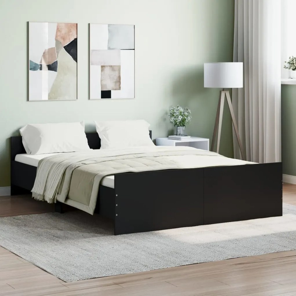 vidaXL Estrutura de cama com cabeceira e pés 135x190 cm preto