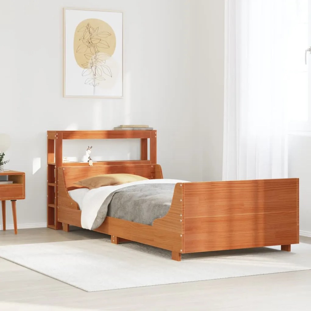 vidaXL Cama sem colchão 90x200 cm pinho maciço castanho-mel