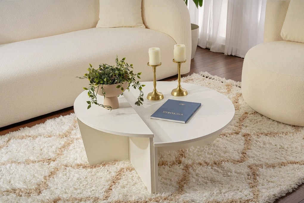 Mesa de Centro Orion – Branco Amadeirado – 90x30x60 cm & 85x35x30 cm