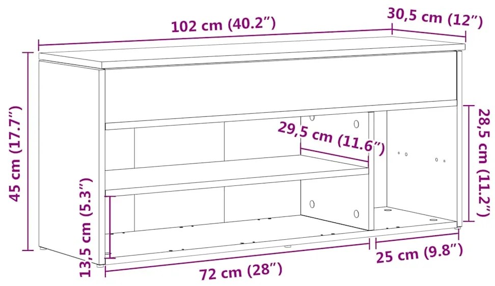 Banco sapateira 102x30,5x45 cm derivados de madeira branco