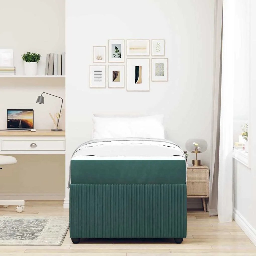 Estrutura de cama com colchão Verde-escuro 90 x 190 cm Veludo