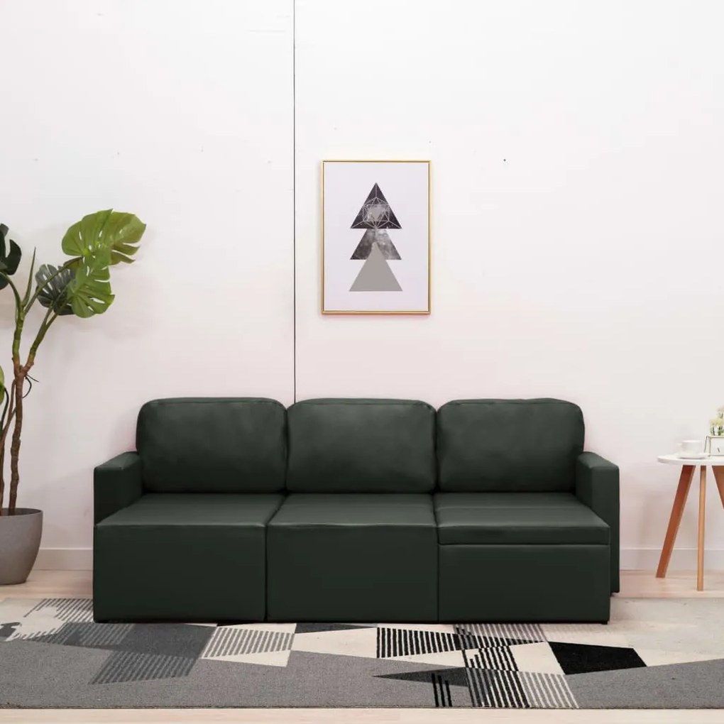 Sofá-cama modular de 3 lugares couro artificial cinzento