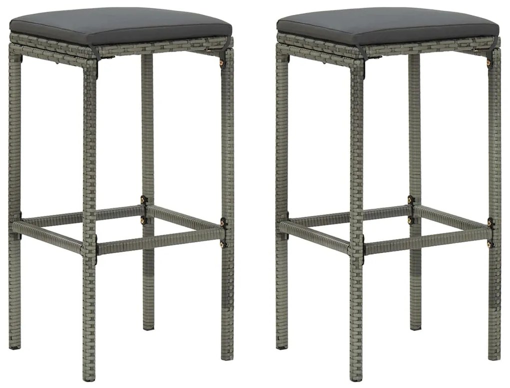 Bancos de bar com almofadões 2 pcs vime PE cinzento