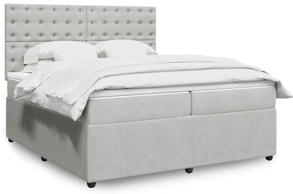 Cama com molas/colchão 200x200 cm veludo cinzento-claro