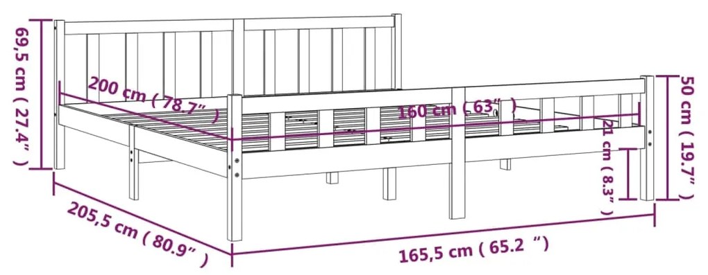 Estrutura de cama 160x200 cm madeira maciça branco