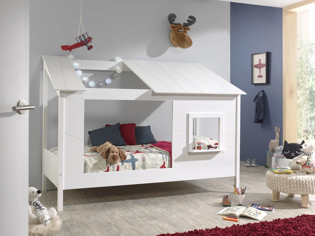 Conjunto Cama para Crianças Casa HOUSEBED 26 TELHADO BRANCO + ESTRADO BRANCA