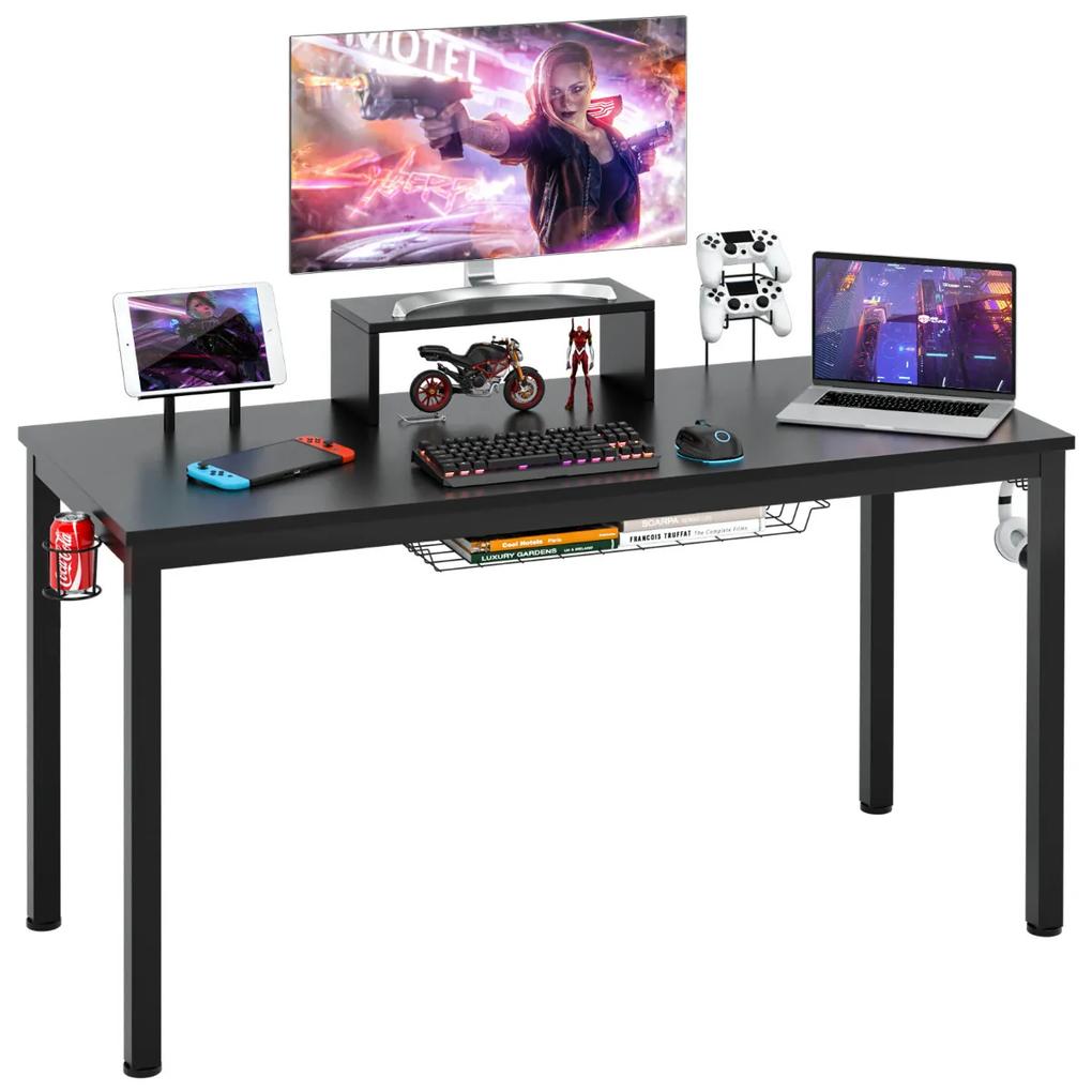 Secretária mesa gaming com prateleira para monitor Gancho para auscultadores 140 x 60 x 94 cm preto